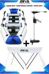 Oslo Fishing Team Mavi Beyaz Şişme Bot Motor ve Tente Seti