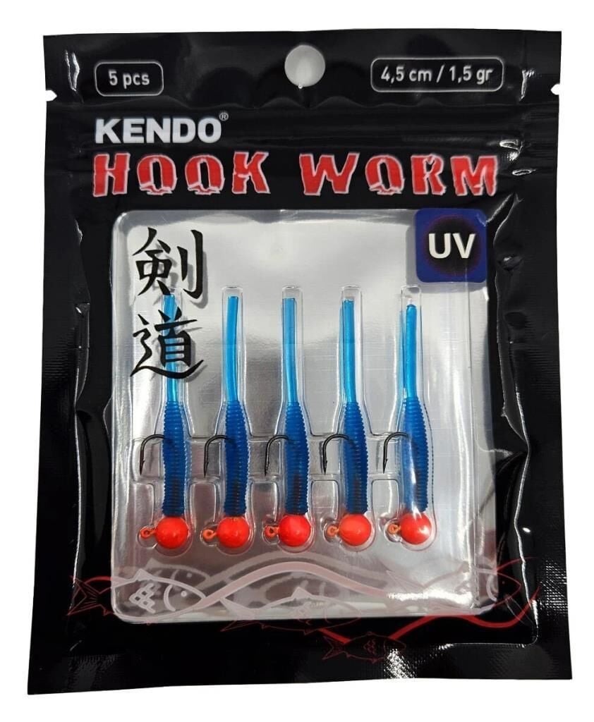 Kendo Hook Worm Jighead+Lrf Silikonu 1.5gr+4.5cm 5 Adet Head Glow+Light Pink