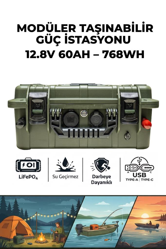 Oslo IQX Modüler Taşınabilir Güç İstasyonu 12.8V 60AH-768WH (Haki)