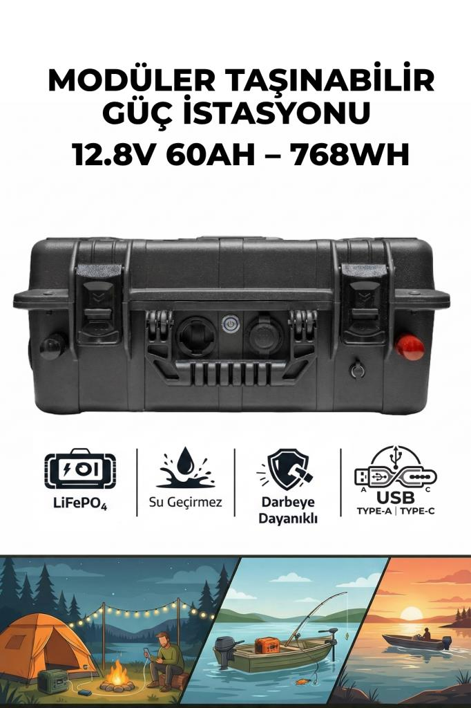 Oslo IQX Modüler Taşınabilir Güç İstasyonu 12.8V 60AH-768WH (Siyah)