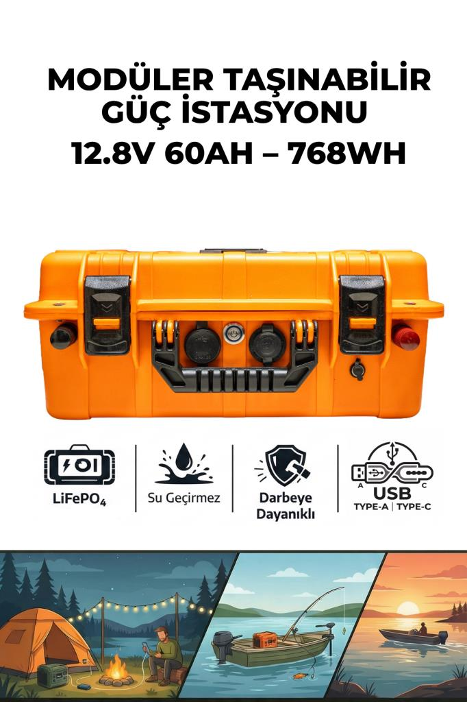 Oslo IQX Modüler Taşınabilir Güç İstasyonu 12.8V 60AH-768WH (Turuncu)