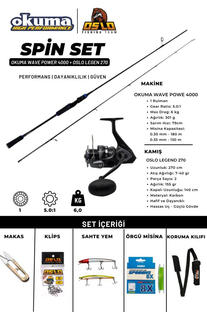 Oslo Legend 270cm 7-40gr Okuma Wave Power 4000 Spin Olta Seti
