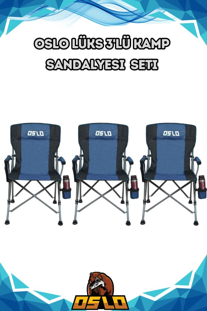 Oslo Lüks 3'lü Kamp Sandalye Seti Mavi