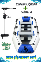 Oslo Fishing Team 2.40mt Mavi Beyaz Şişme Bot Haibo ET-54 Deniz-Göl Bot Seti