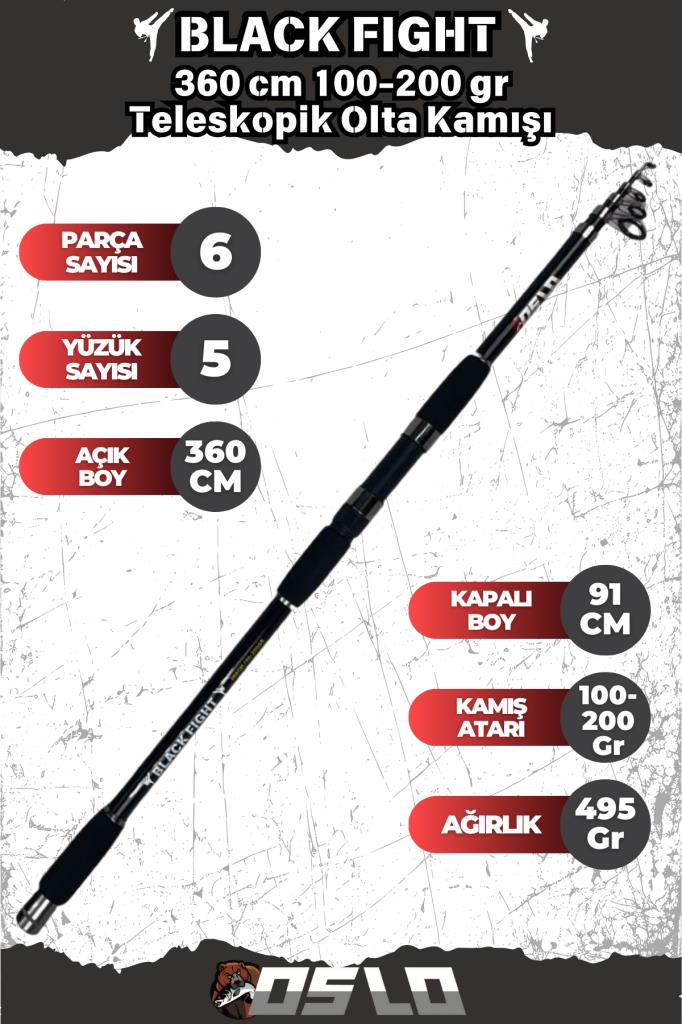 Oslo Black Fight 360 cm 100-200 gr Teleskopik Olta Kamışı