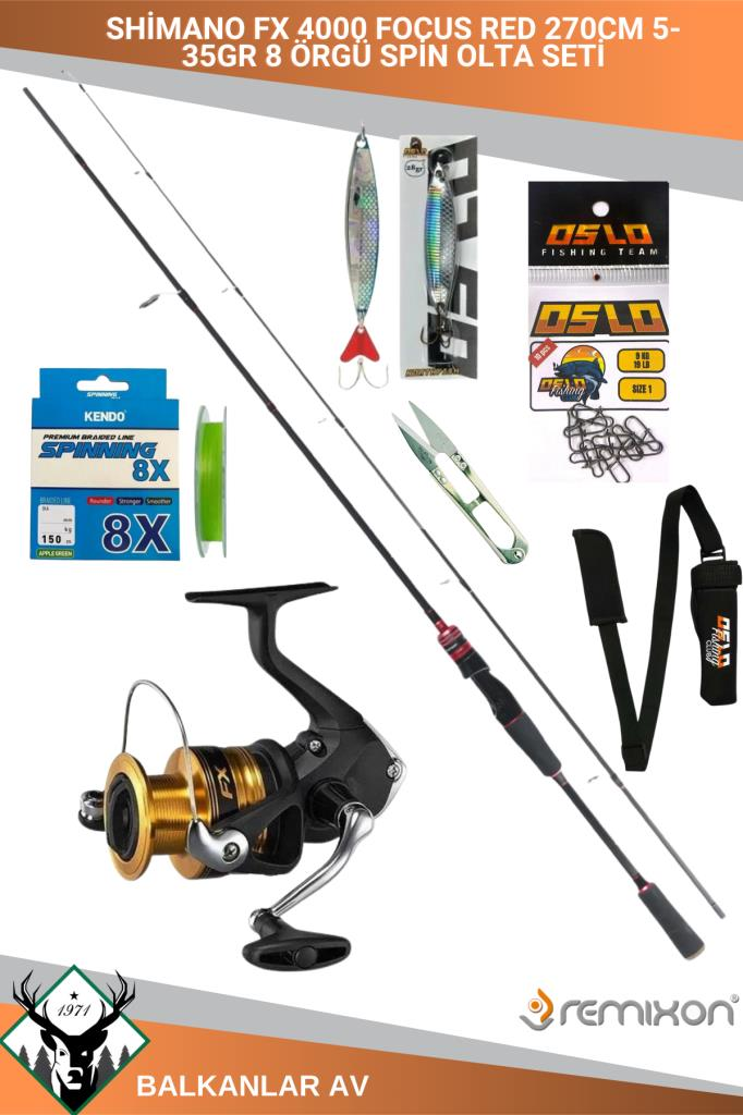 Shimano FX 4000 Focus RED 270cm 5-35gr 8 Örgü Spin Olta Seti