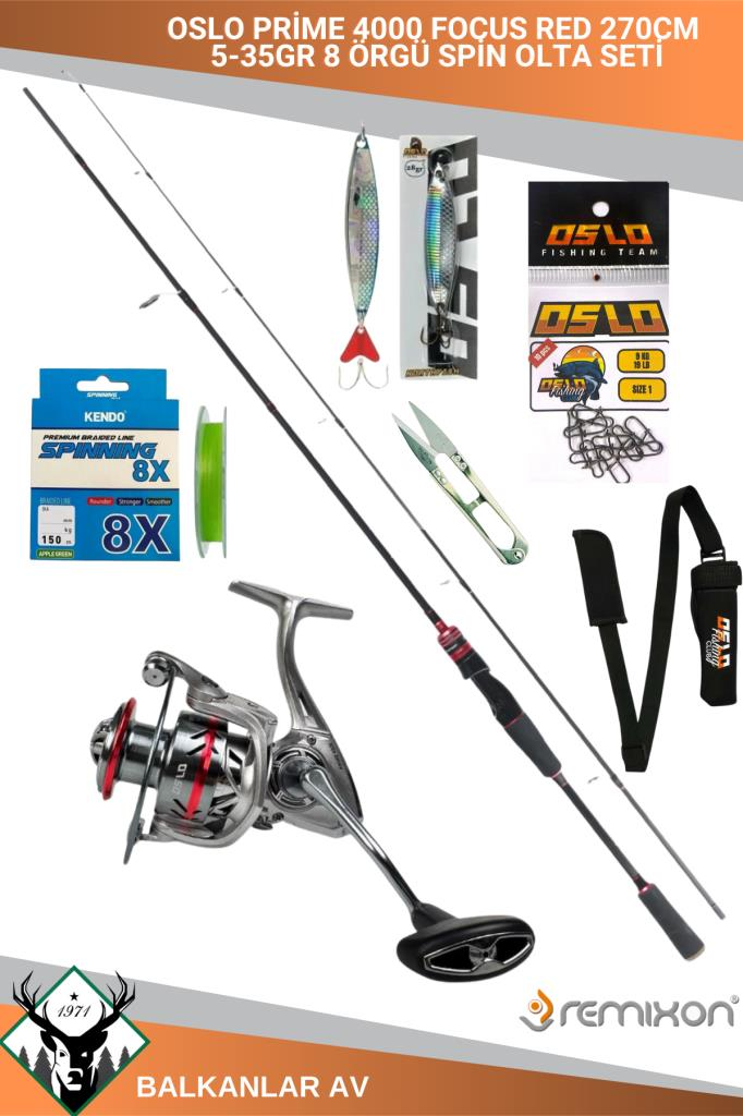 Oslo Prime 4000 Focus RED 270cm 5-35gr 8 Örgü Spin Olta Seti