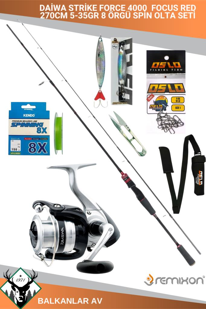 Daiwa Strike Force 4000  Focus RED 270cm 5-35gr 8 Örgü Spin Olta Seti