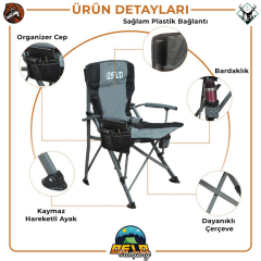 Oslo Lüks Katlanabilir Kamp Sandalyesi Gri