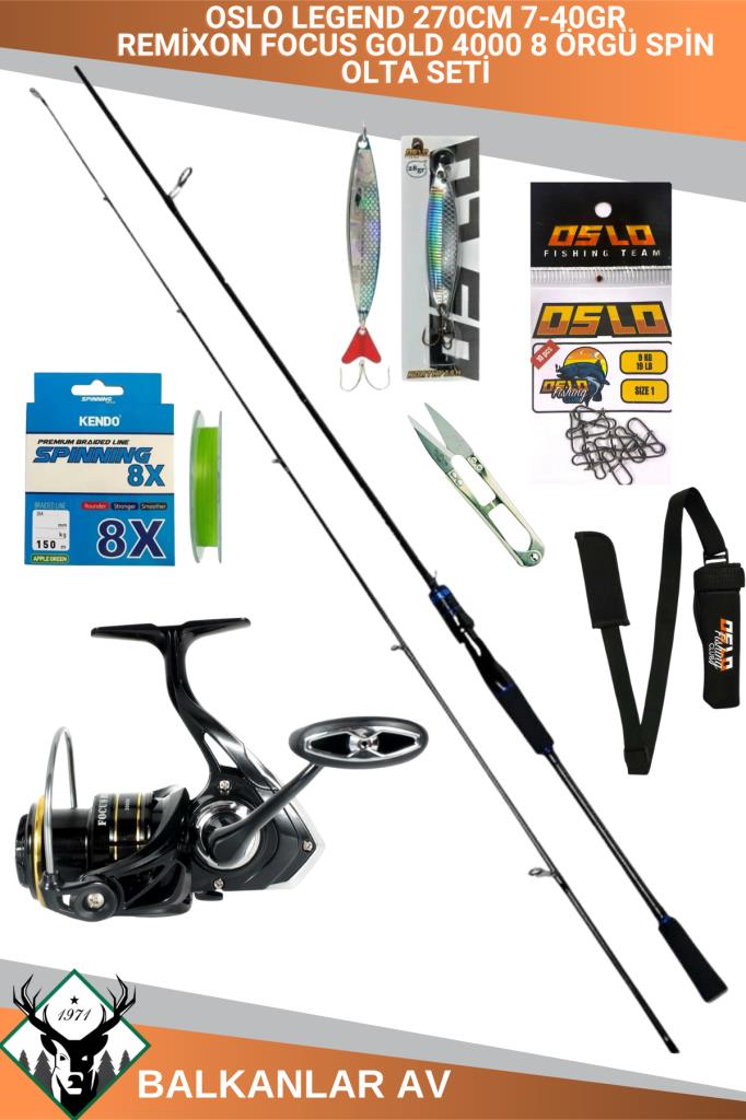 Oslo Legend 270cm 7-40gr Remixon Focus Gold 4000 8 Örgü Spin Olta Seti