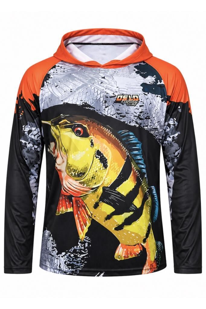 Oslo Performans Balıkçı T-Shirt Kapüşonlu Orange Fish