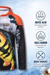Oslo Performans Balıkçı T-Shirt Kapüşonlu Orange Fish