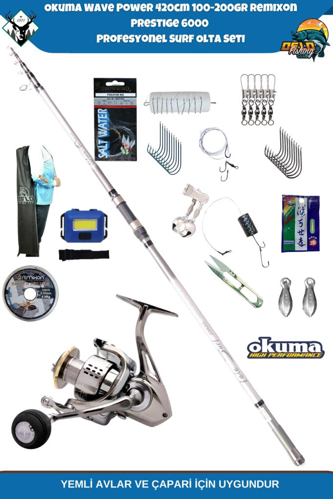 Okuma Wave Power 420cm 100-200gr Remixon Prestige 6000 
Profesyonel Surf Olta Seti