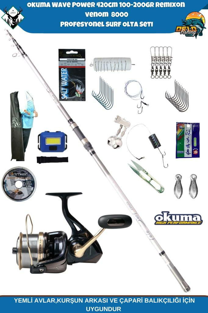 Okuma Wave Power 420cm 100-200gr Remixon Venom 8000 Profesyonel Surf Olta Seti