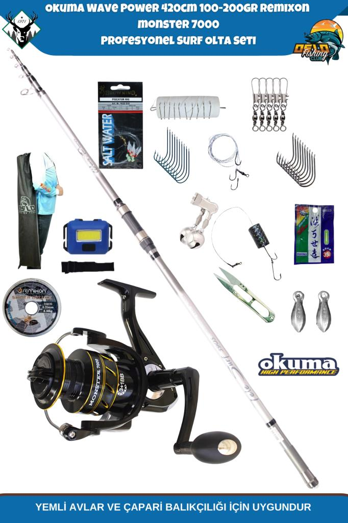 Okuma Wave Power 420cm 100-200gr Remixon Monster 7000 Profesyonel Surf Olta Seti