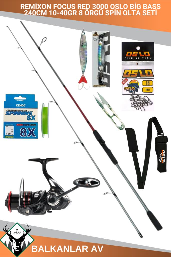 Oslo Big Bass 240cm 10-40gr Remixon Focus RED 3000 8 Örgü Spin Olta Seti