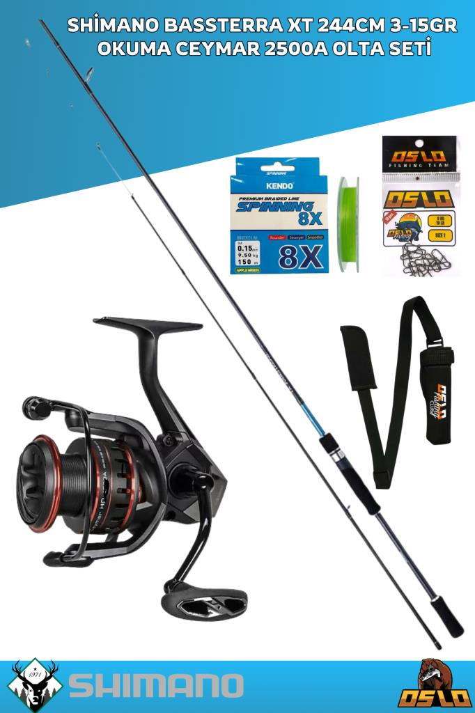 Shimano Bassterra 244cm 3-15gr Okuma Ceymar 2500A 8 Örgü Olta Seti