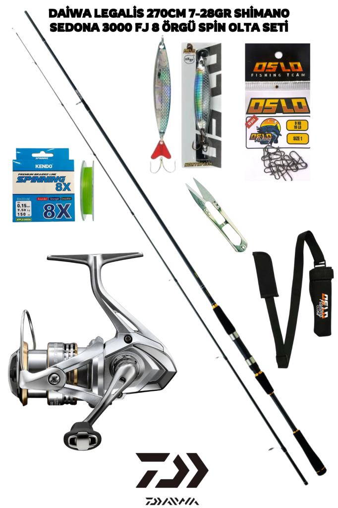 Daiwa Legalis Seabass 270cm 7-28gr Shimano Sedona 3000FJ 8 örgü Spin Olta Seti