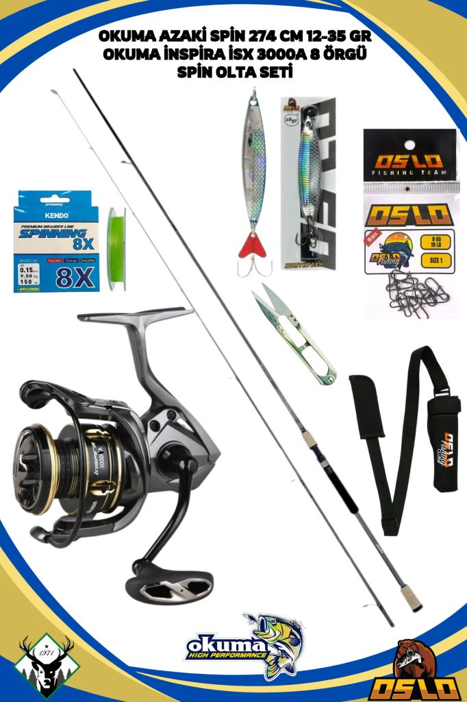 Okuma Azaki Spin 274 cm 12-35gr Okuma İnspira ISX-3000A 8 Örgü Spin Olta Seti