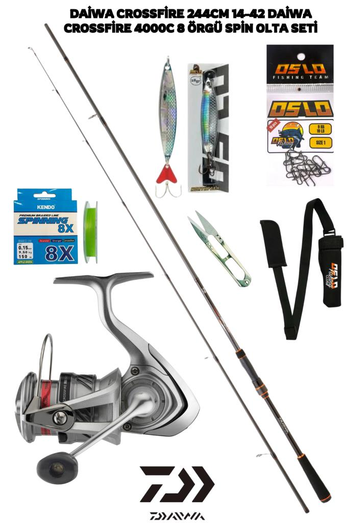 Daiwa Crossfire 244cm 14-42gr Daiwa Crossfire 4000C 8 Örgü Spin Olta Seti