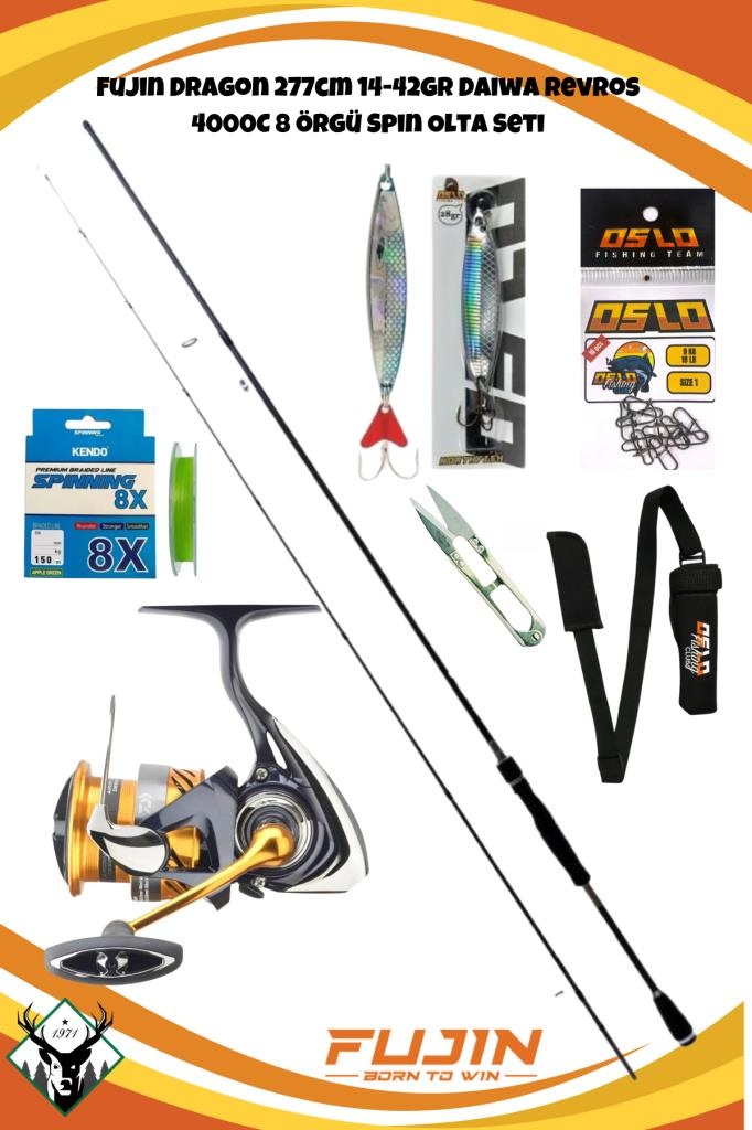 Fujin Dragon 277cm 14-42gr Daiwa Revros 4000C 8 Örgü Spin Olta Seti