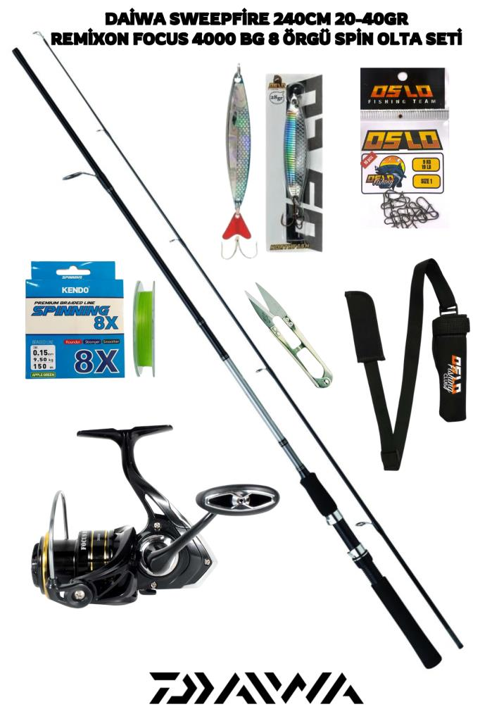 Daiwa Sweepfire 240cm 20-40gr Remixon Focus BG 4000 8 Örgü Spin Olta Seti