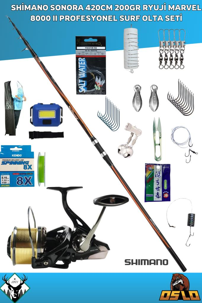 Shimano Sonora AX 420cm 200gr Ryuji Marvel 8000 II Profesyonel Surf Olta Seti