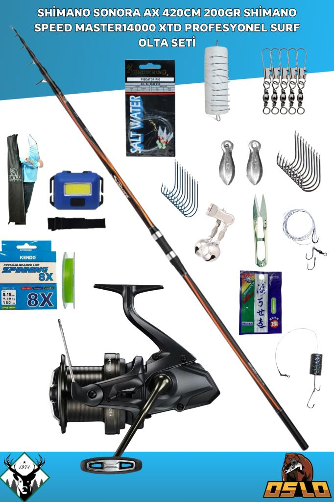 Shimano Sonora AX 420cm 200gr Shimano Speed Master14000 XTD Profesyonel Surf Olta Seti