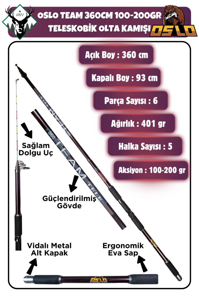 OSLO TEAM 360cm 100-200 gr Teleskopik Olta Kamışı