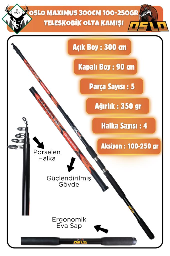OSLO Maximus 300cm 250gr Teleskopik Olta Kamışı
