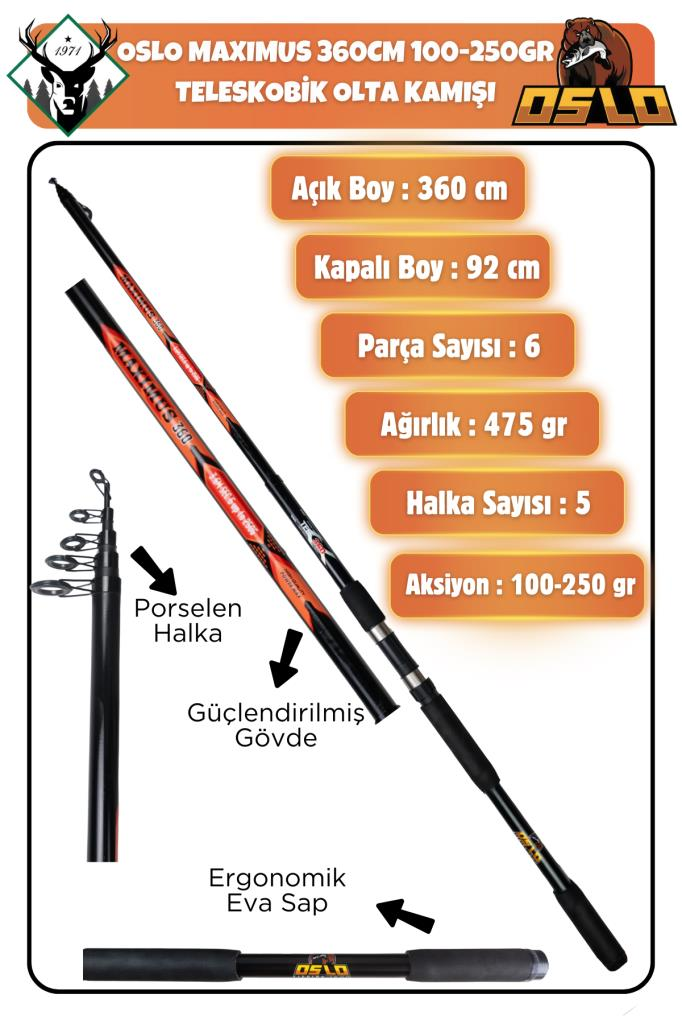 OSLO Maximus 360cm 250gr Teleskopik Olta Kamışı
