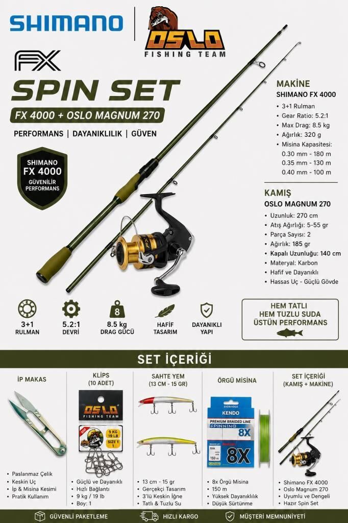 Oslo Magnum 270cm 10-50gr Shimano Fx 4000 Spin Olta Seti