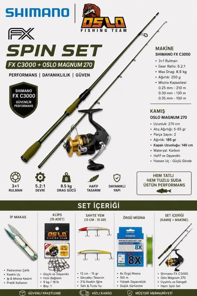 Oslo Magnum 270cm 10-50gr Shimano Fx 3000 Spin Olta Seti
