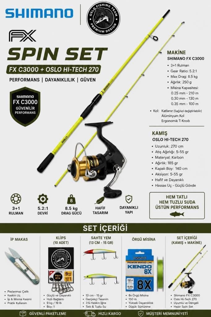 Oslo High Tech 270cm 5-55gr Shimano Fx 3000 Spin Olta Seti