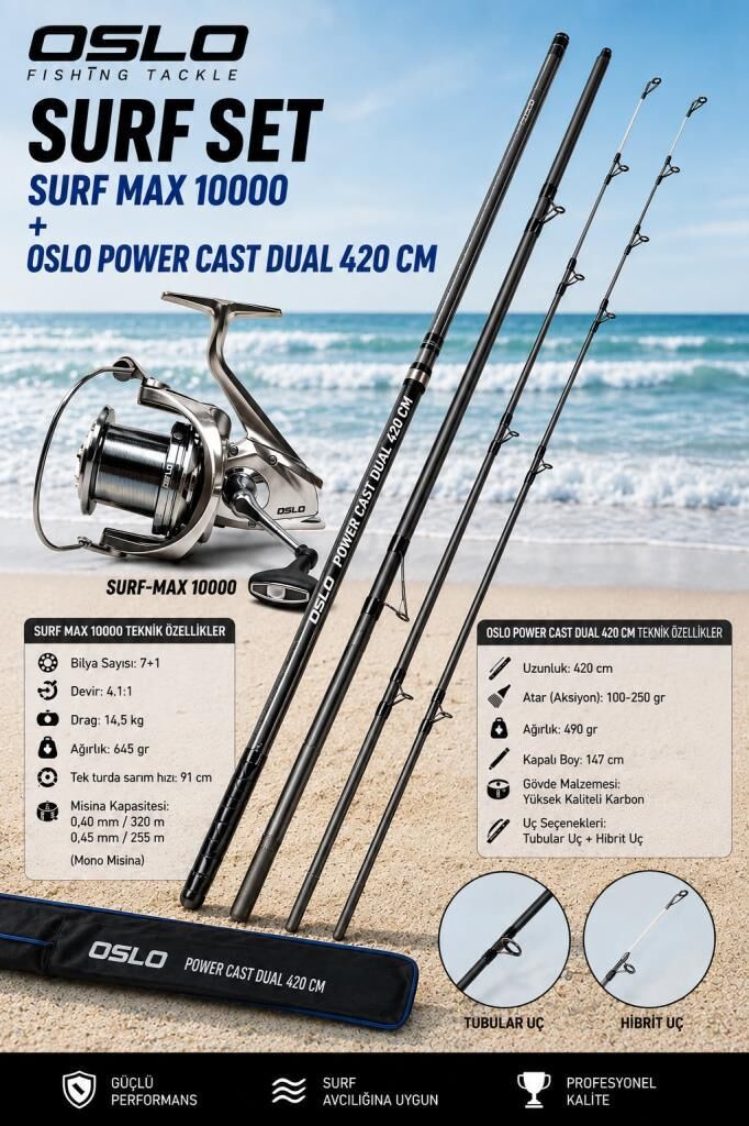 Oslo Power Cast Dual 420cm 100-250gr Oslo Surf Max 10000 Surf Olta Seti